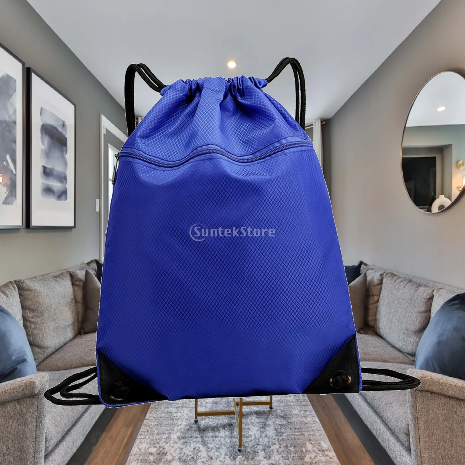 Drawstring Backpack with Zipper Pocket Durable Drawstring Backpack for Men Women
