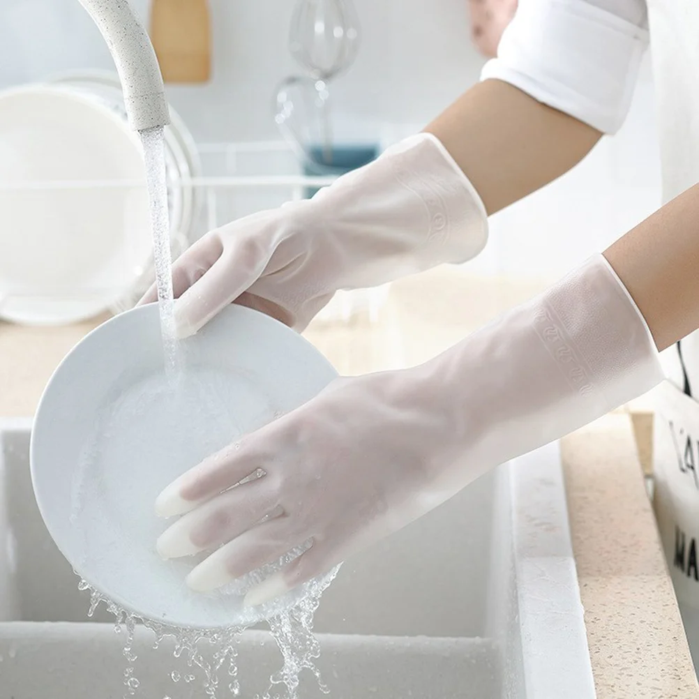 

4pcs Cleaning Protection Gloves Waterproof Reusable Anti-Slip Household Kitchen Toilet Gardening Laundry Washing Gloves S White