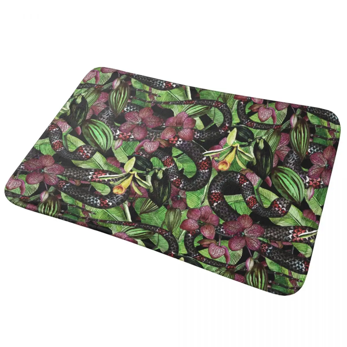 Tropical Flower Leaves Snakes Bathroom Mat Non Slip Doormat Bath Rug Soft Absorbent Floor Mats for Bathroom 60x40