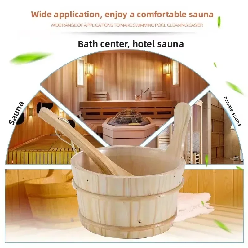 Foot Bucket Solid Wood Hotel Sweat Room Sauna Room Special Watering Small Wooden Bucket Sweat Shower Wooden Spoon