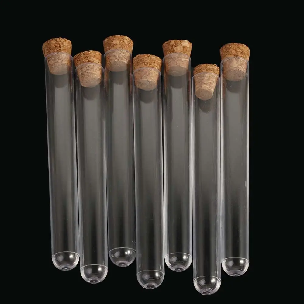 20Pcs 12x100mm Transparent Laboratory Clear Plastic Test Tubes With Corks Caps School Lab Supplies, Wedding Favor Gift Tube