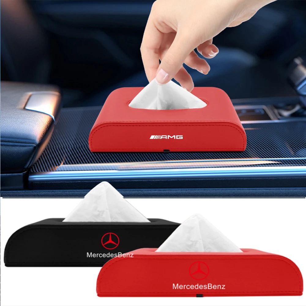 New PU Leather Car Tissue Storage Box with Buckle Accessories for Mercedes Benz Maybach W204 W205 W211 Amg W212 W213 W168 C300