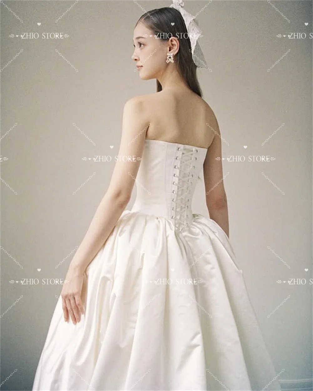 ZHIO Romantische Strik Strapless Bruiloft Jurk Gezwollen Rok Korea Fotoshoot Bruidsreceptie Jurk Aangepaste ienia CSSnica soi