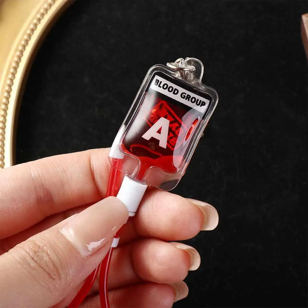 Type A B O AB Plasma Blood Bag Keychain Bag Charm Unique Blood Bag Pendant PVC Fashion Mobile Phone Straps Jewelry Making Gift