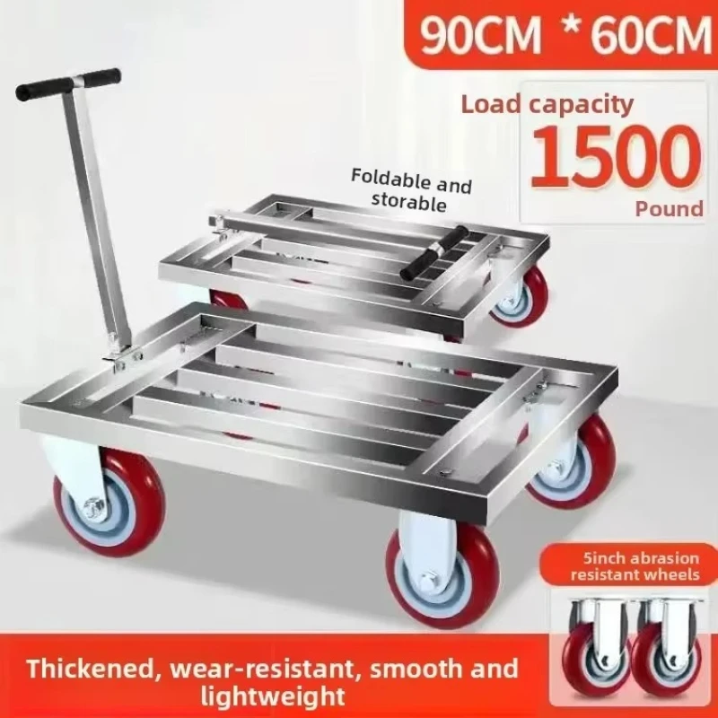 Square tube cart trolley pulling goods Foldable galvanized steel pipe trolley Heavy duty flat truck Trailer pulling goods truck