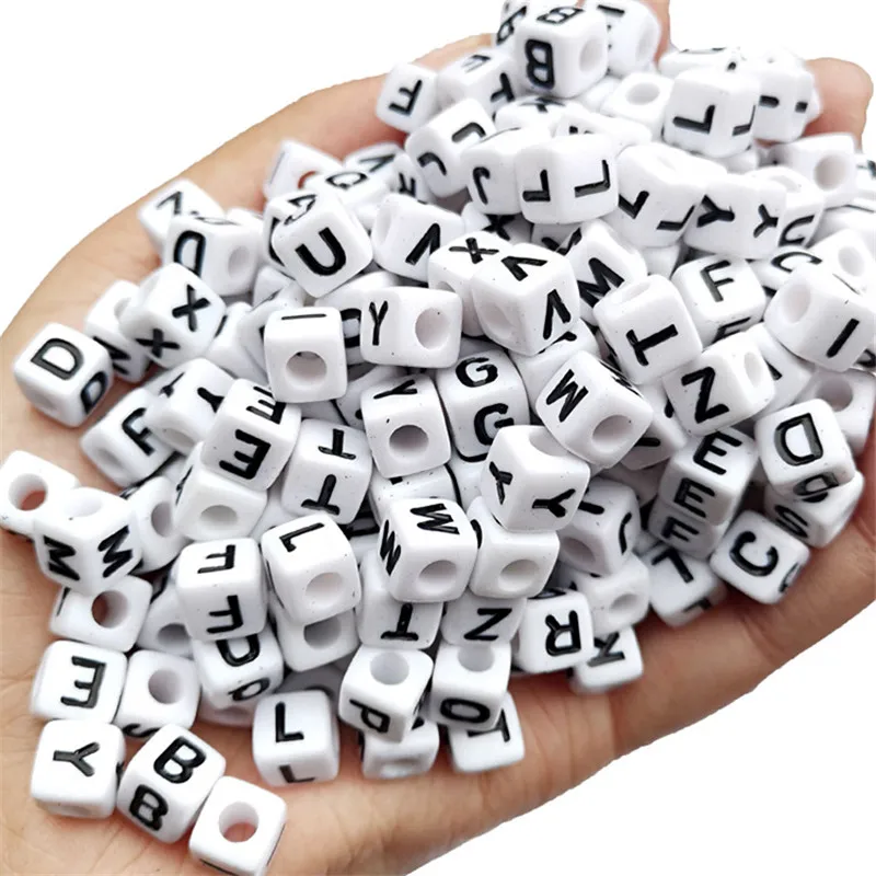 Free Shipping 8*8MM Cube Acrylic Letter Beads A-Z Plastic Alphabet Initial Square Bracelet Beading Spacers 1100PCS