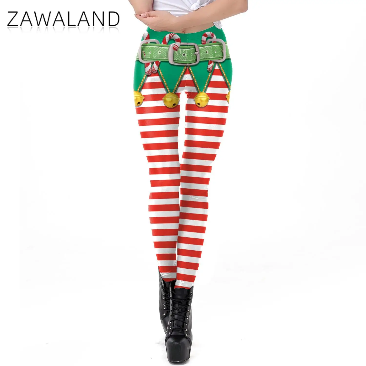 Zawaland New Leggings for Women Funny 3D Digital Printing Christmas Leggings Sexy Stripe Elastic Christmas Gift Skinny Legging