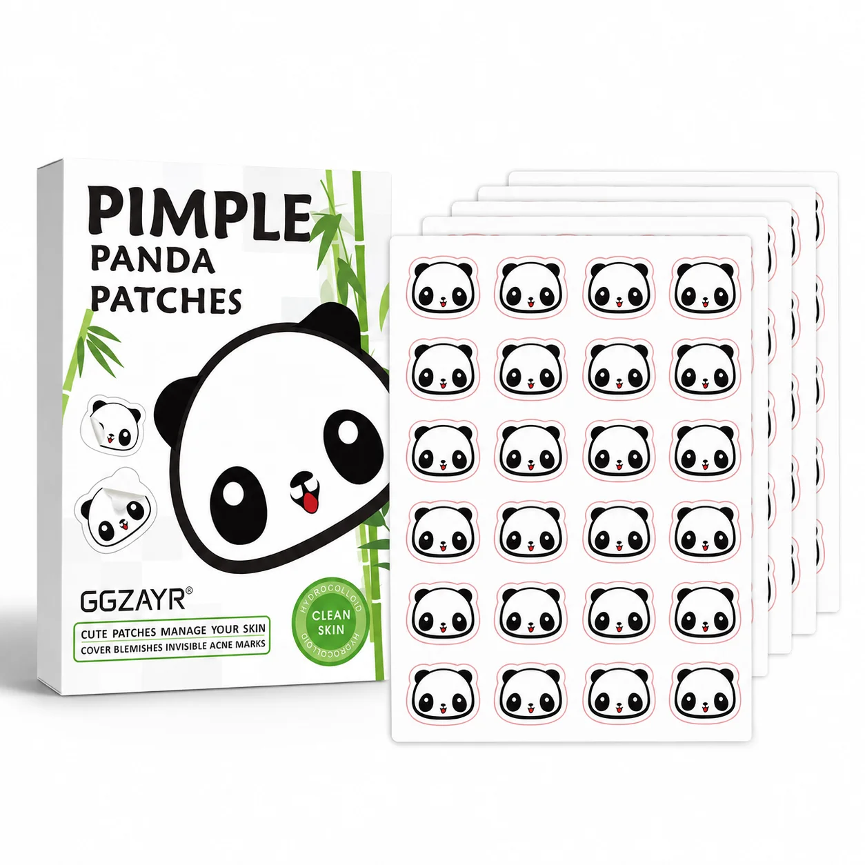 120PCS Cute Panda Hydrocolloid Pimple Patches 5 Sheets, Thin Face Spot Stickers, Blemish Cover Skin Care Patches for Daily Use