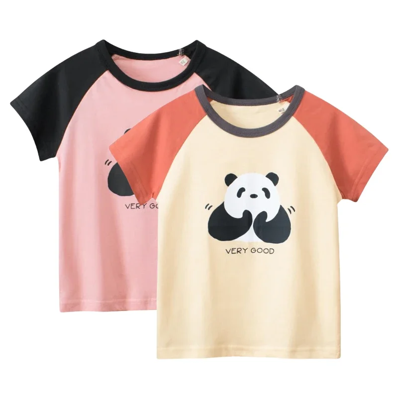 Children's Clothing Girls Short-sleeved T-shirt 2025 Summer New Kids Cartoon Panda Cotton Top Baby Clothes