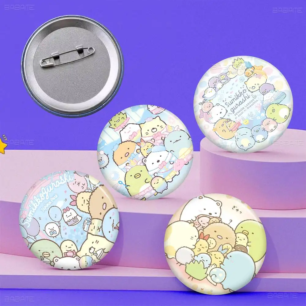 Funny Cute Sumikko Gurashi 58mm Cute Anime Figure Icon Badge Handmade Tinplate Brooch for Backpack Clothes Chest Ornament Gifts