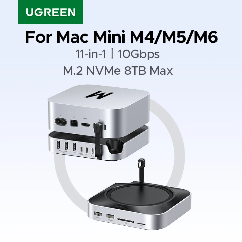 UGREEN USB HUB Docking Station for Mac Mini M4/M5/M6 M.2 NVMe SSD 8TB Max 10Gbps USB-A&C Ports SD&TF 170MB/s USB Splitter Dock