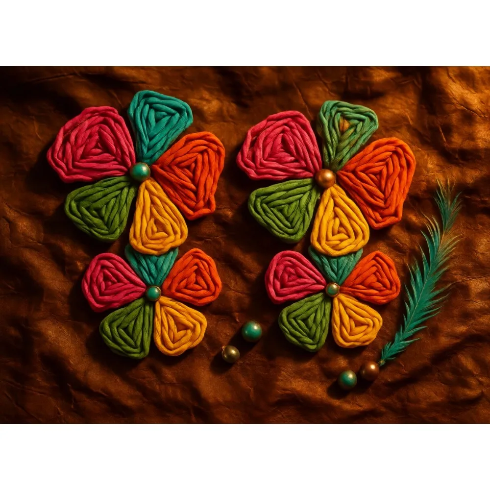 

Серьги-подвески из рафии в тропическом стиле для летнего пляжного образа