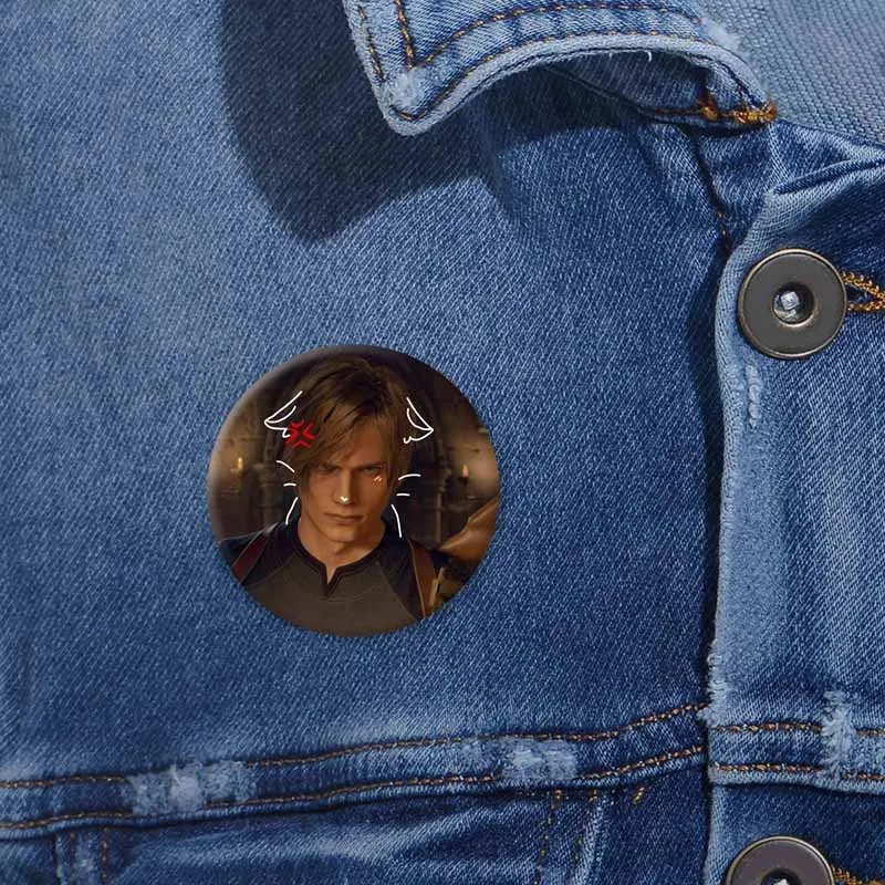 Heart Pink and Ada Bow Leon Kennedy Round Badge Evil Game Figure Button Pin Tinplate Brooch Clothes Bag Accessories Friends Gift