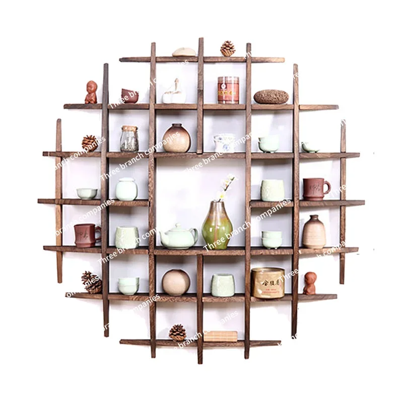 style Teacup Rack Tea Set Wall-mounted Rack Display Cabinet Duobao Pavilion Bogu Solid Wood Chinese Antique Rack