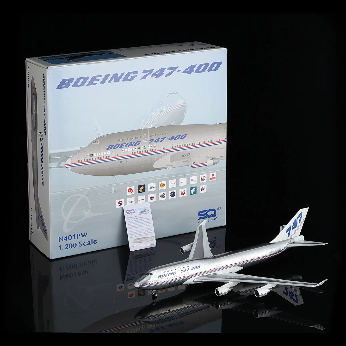 L2131 سبيكة تحصيل طائرة هدية أجنحة SQ 1:200 بوينغ "مصقول" [لون المنزل] B747-400 دييكاست طائرة طائرة نموذج N401PW