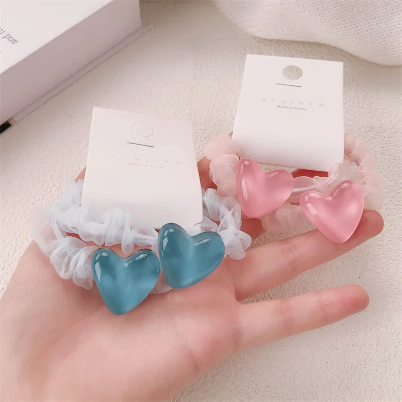 Accessoires pour cheveux français, ensemble chouchou scintillant, 2 pièces, attaches de cheveux élégantes en Satin pour femmes, Design cœur d'amour, poignée antidérapante