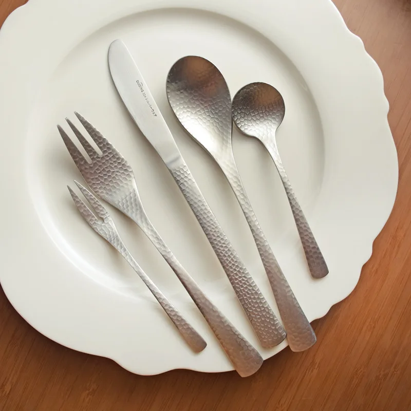 Matte Cold-textured 304 Stainless Steel Knife Fork Spoon Set Light Luxury Restaurant Soup Scoop Fruit Fork Coffee Stirring Spoon