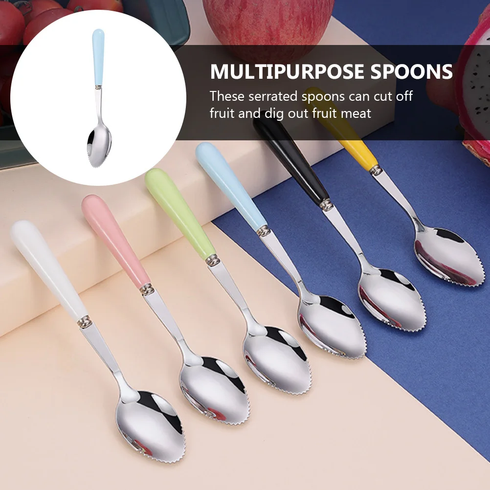 6 قطعة ملاعق تغذية قوية نونسليب كيوي مقاوم للصدأ البطيخ كشط مسننة متعددة الأغراض ملاعق تدريب الطفل