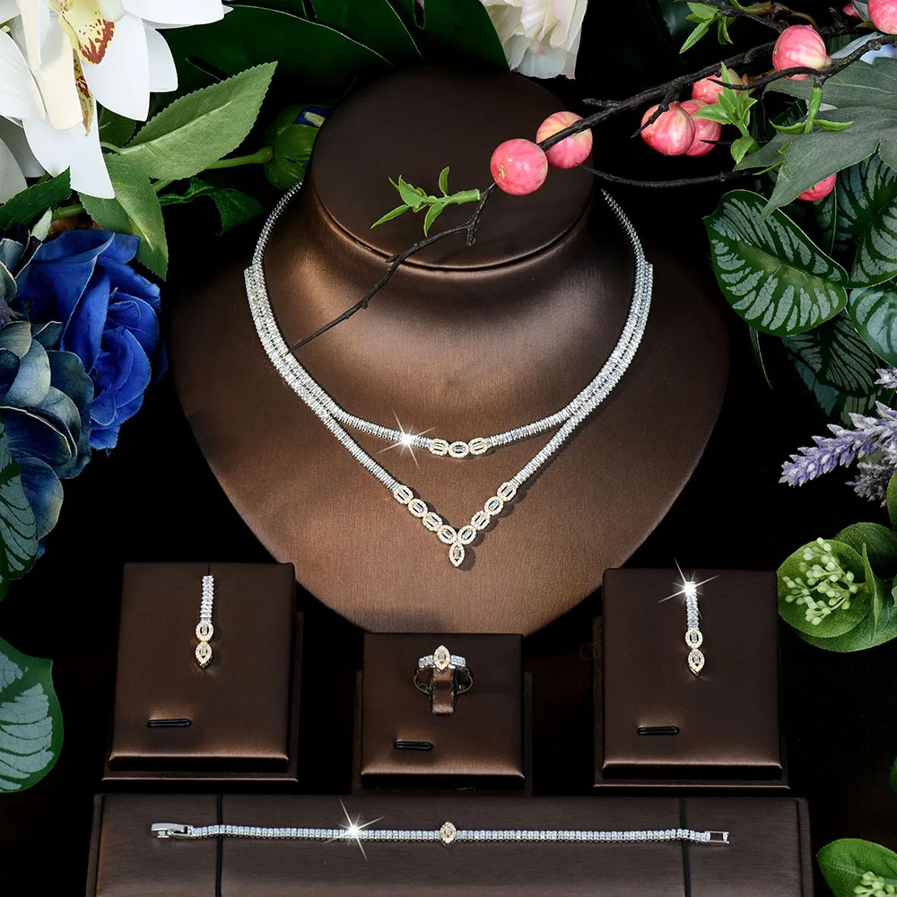 HIBRIDE New Popular Multicolor Fashion Set Necklace Earrings Bracelet Ring Saudi Women Jewelry Wedding Holiday Bridal Gift S1149