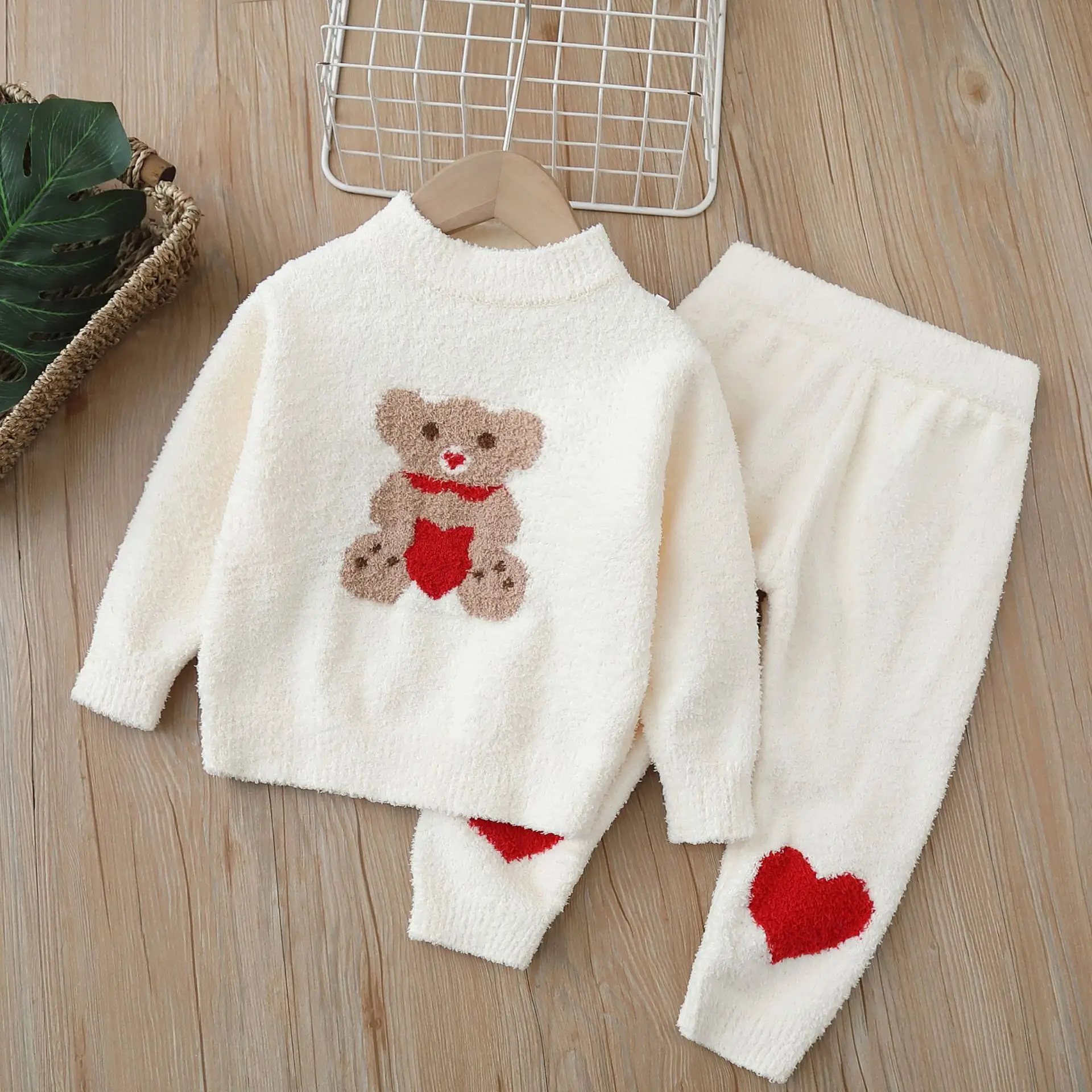 

Girls Clothes Sets Spring Autumn Children Knitted Velvet Sweaters Pants 2pcs Tracksuits For Baby Boy Home Wear Suit Kids Costume