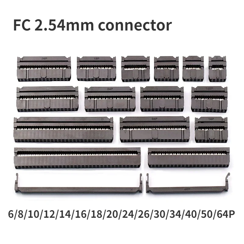 10pcs FC-6/8/10/12/14/16/24/26/30/34/40/50/64P 2.54mm FC wire Crimping ISP connector Female Header IDC Socket Ribbon Cable