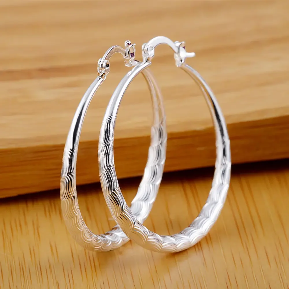 

Fashion 925 sterling Silver Earrings for Women Jewelry 4CM Big circle hoop earrings Ear loop hanger lady party Christmas gift