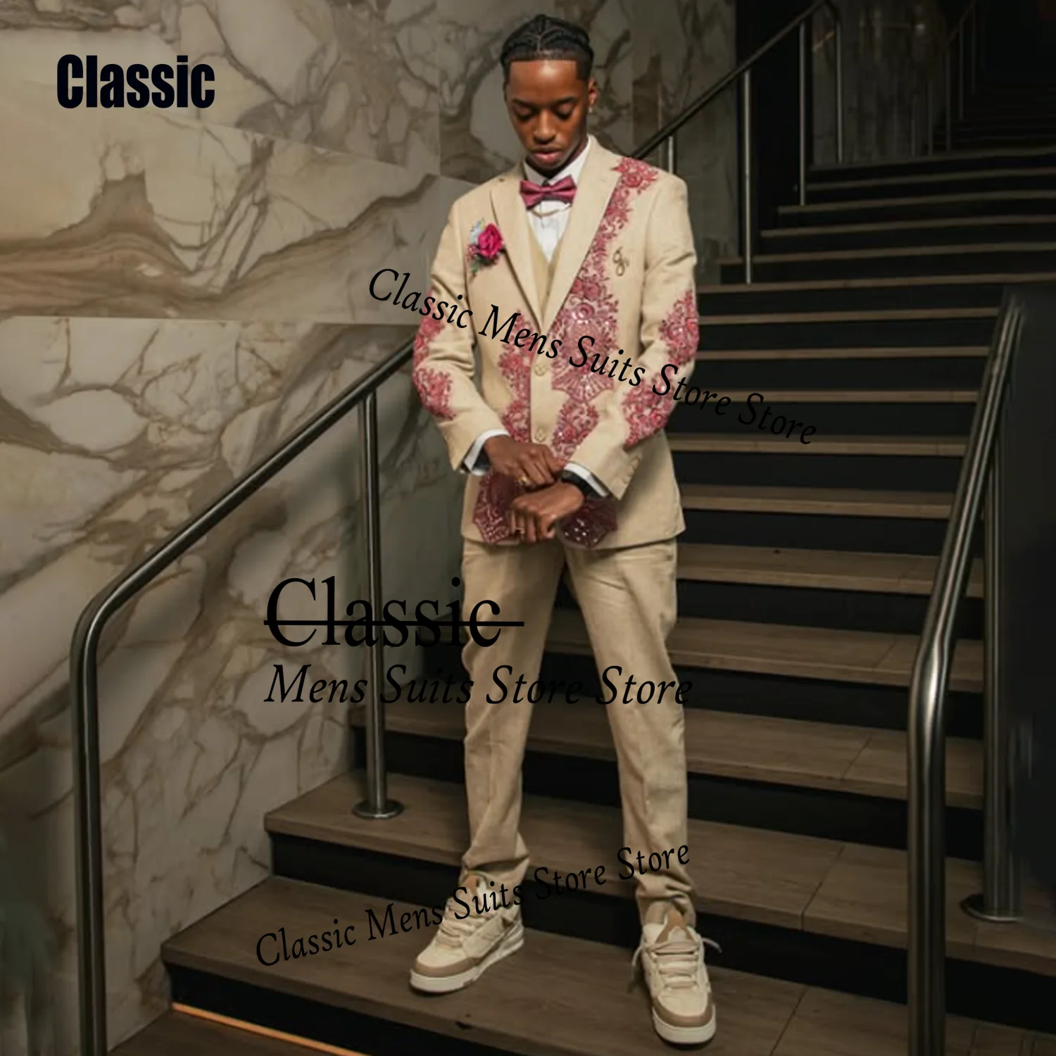 Customized Glitter Crystal Men suit Luxury Sequins Gem For Evening Groom Male Prom Party Luxury Blazer 3 Pieces Set Tuxedos Slim