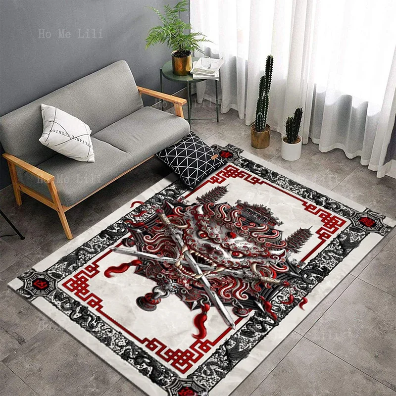 Chinese Protected Sword Lion Fantasy Home Decoration Bloody White Goth Style Non Slip Flannel Floor Rugs By Ho Me Lili