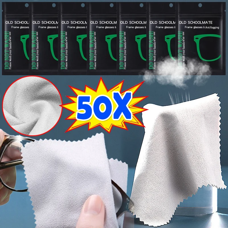 

50PCS Reusable Anti-Fog Glasses Wipes Suede Pre-moistened Antifog Lens Cloth Defogger Eyeglass Wipe Eye Glasses Prevent Fogging