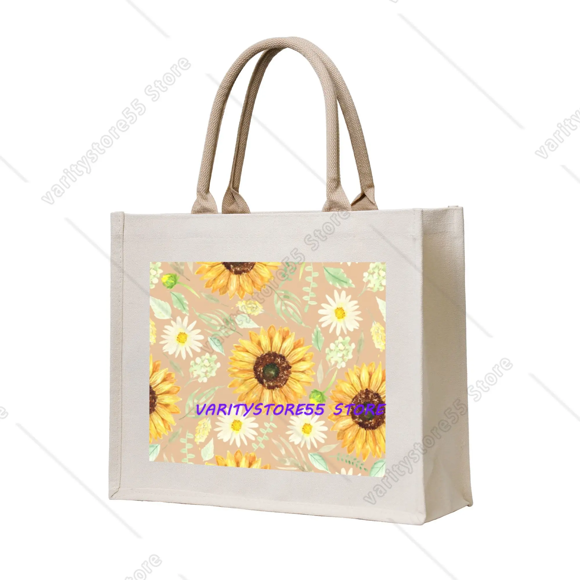 Recycling Sunflowers And Daisies Shopping Bag Women Tote Bag Portable Floral Flower Groceries Shopper Bags
