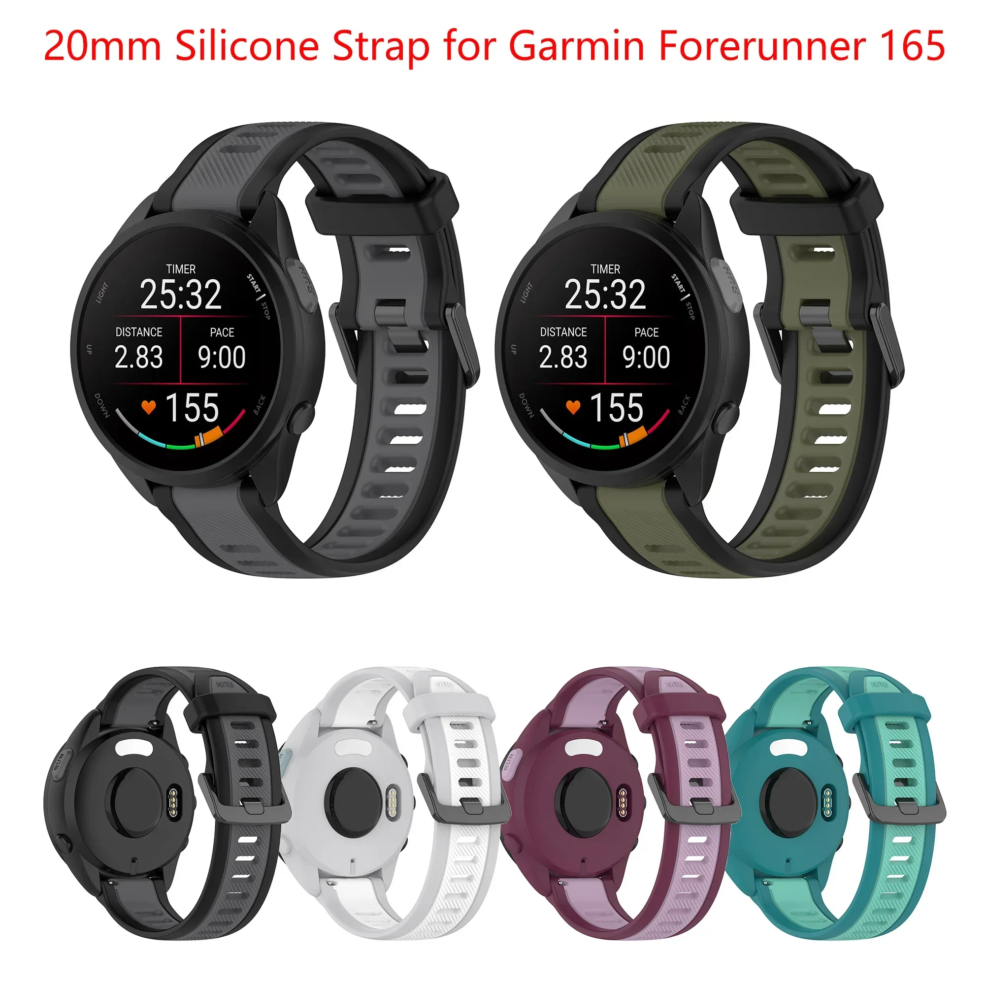 

20mm Silicone Watch Strap for Garmin Forerunner 165 Forerunner165 F165 Watch Band Double Corlors Sport Watchband