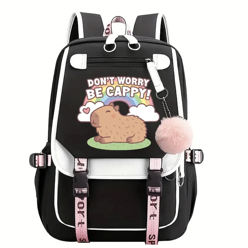 Cute capybara and rainbow fashion girl backpacks women shoulder bag high school schoolbag