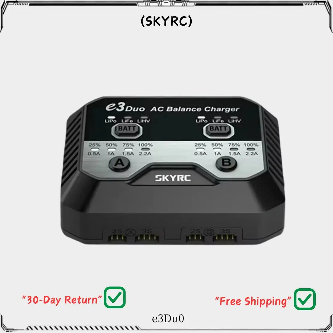 

SKYRC E3 Duo Зарядное устройство для литиевых батарей, двухканальное, 2-3S, 20 Вт, 2,2 А, балансировочный ток 200 мА для RC LiPo батарей