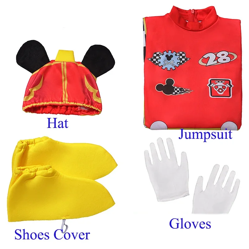 Cute Red Mouse Roadster Costume For Boys Racer Uniform Halloween Costume Kids Toddler Car Driver Outfit For Purim Carnival Party