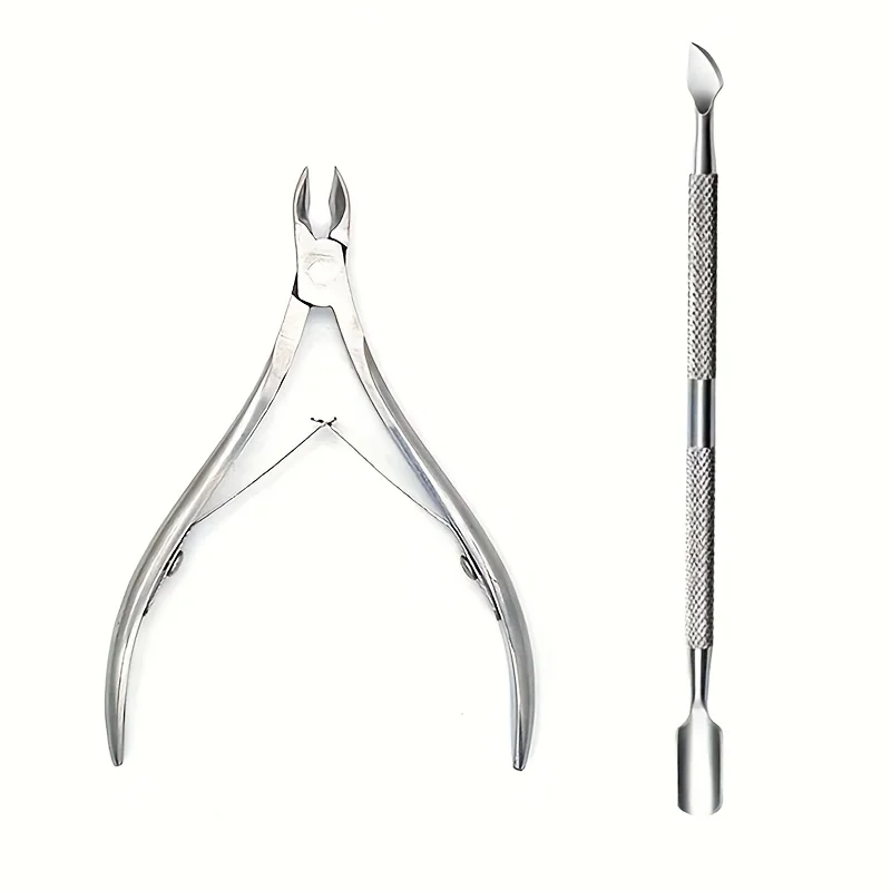 Set di strumenti per nail art per manicure in acciaio inossidabile con mascella affilata e design elastico a doppia molla, pinzetta per spingi cuticole per unghie