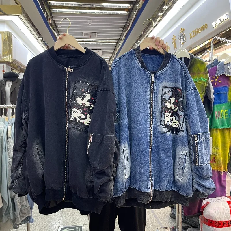 2025 Autunno Nuovo Allentato di Media Lunghezza Felpe Industria Pesante Cartoon Design Lavato Vintage Felpa Giacca a maniche lunghe Cappotto con cerniera