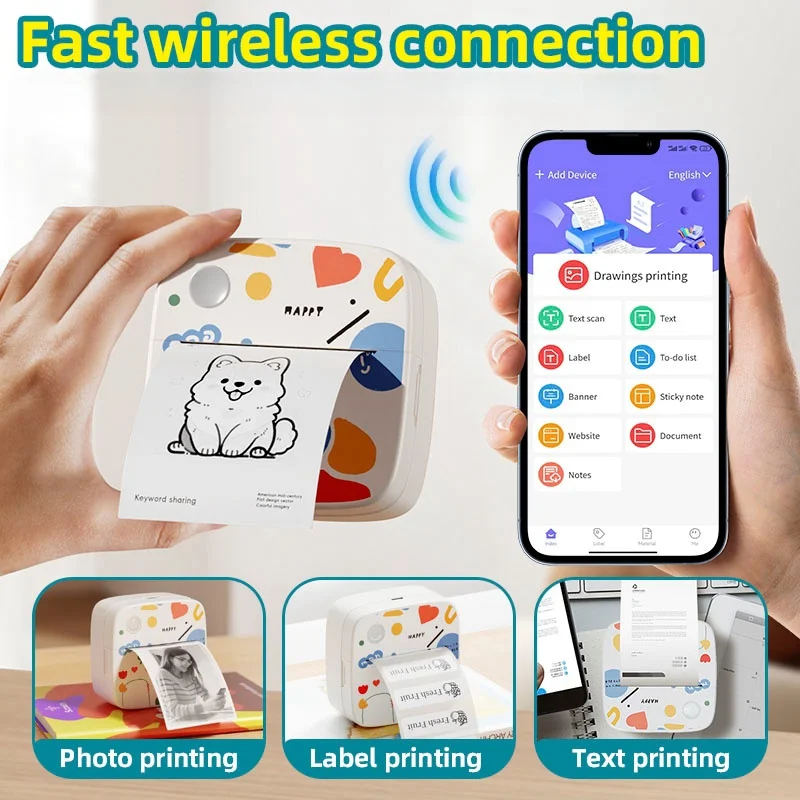 DOLEWA Sticker Printer Mini Portable Printer High Quality Sticker Paper BPA Free Thermal Printing Machjne Label Maker for IOS