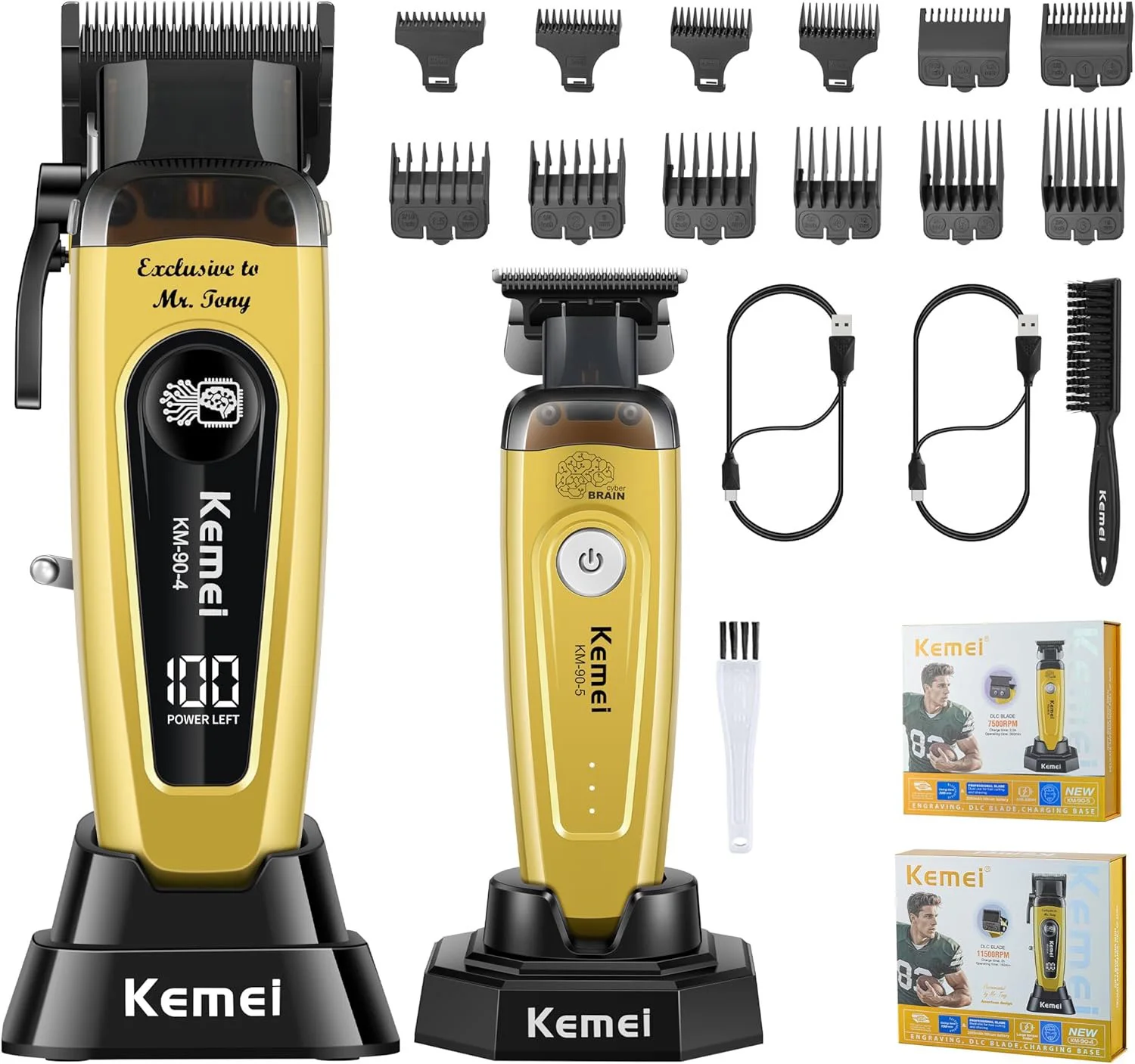 Kemei Professional Rechargeable Hair Clippers Men Cordless Barber DLC Blade Hair Trimmer Electric Finish Hair Cutting Machine