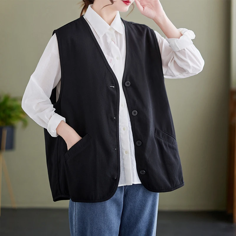 Luźna, codzienna kamizelka damska plus size, artystyczny dekolt w serek, odzież robocza, wiosna 2023, nowość, uniwersalna warstwowa bluzka.