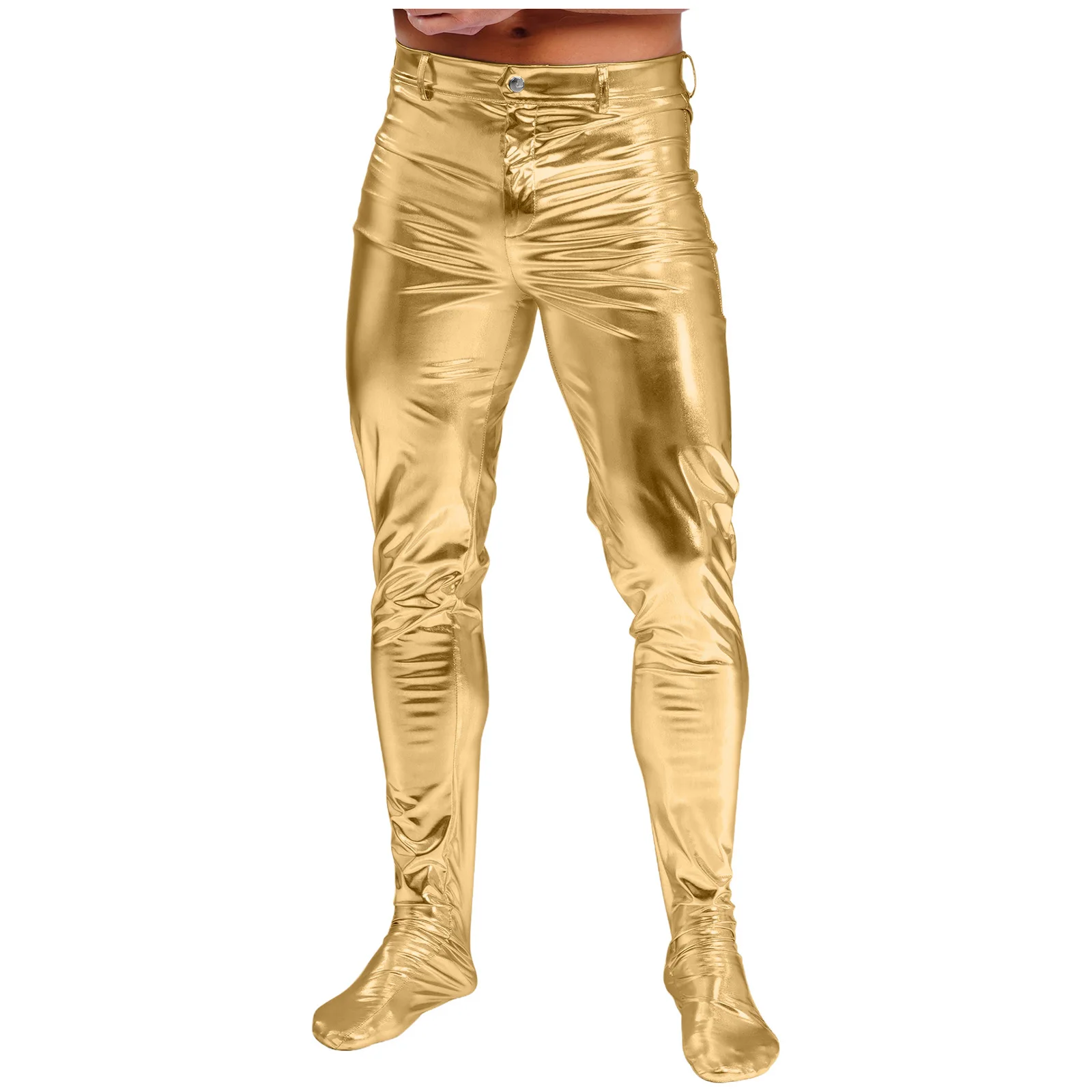 

Fashion Shiny PU Pantyhose Men's Skinny Footed Yoga Underpants PU Leather Leggings for Night Club Party Dance Workout Wear