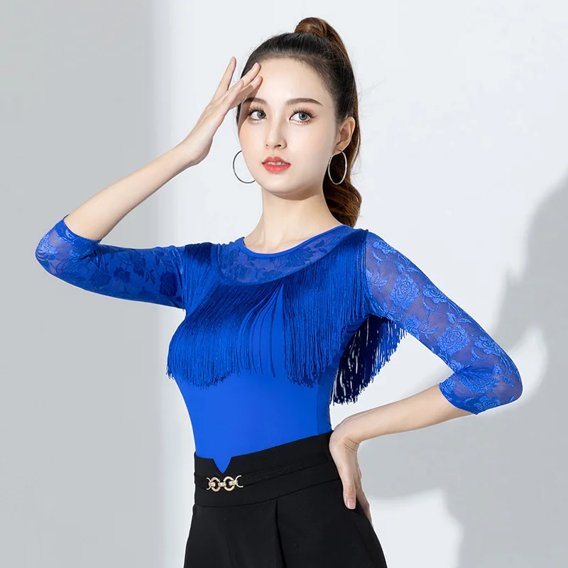 New Tassels Style Latin Dance Modern Dance Tops Women\'s Square Dance Clothes National Standard Ballroom Dance Practice Clothes