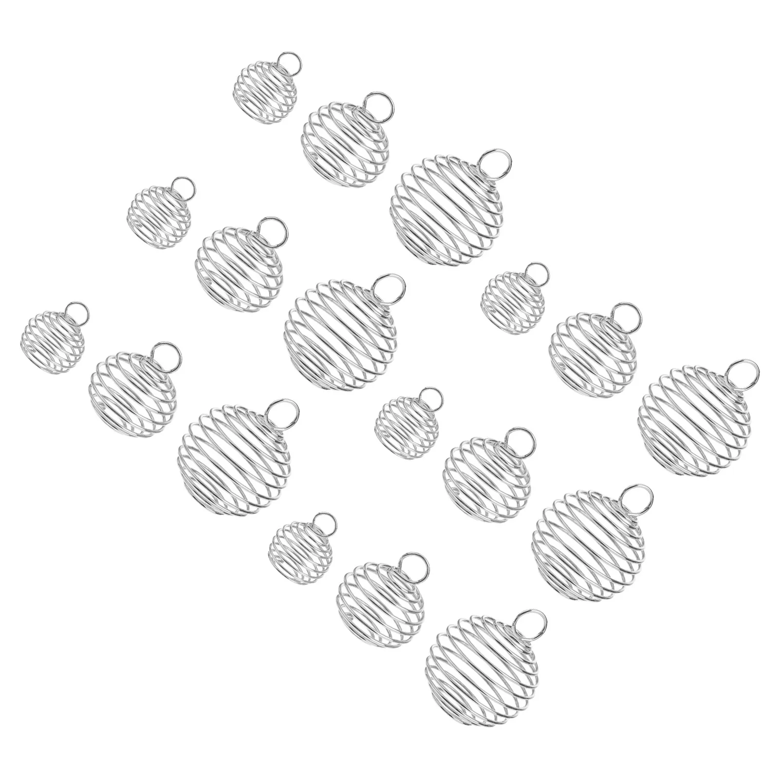 

30 шт. эластичных спиральных подвесок-клеточек для бусин, серебристые, из сплава, для изготовления ювелирных изделий своими руками: ожерелий, браслетов, серег