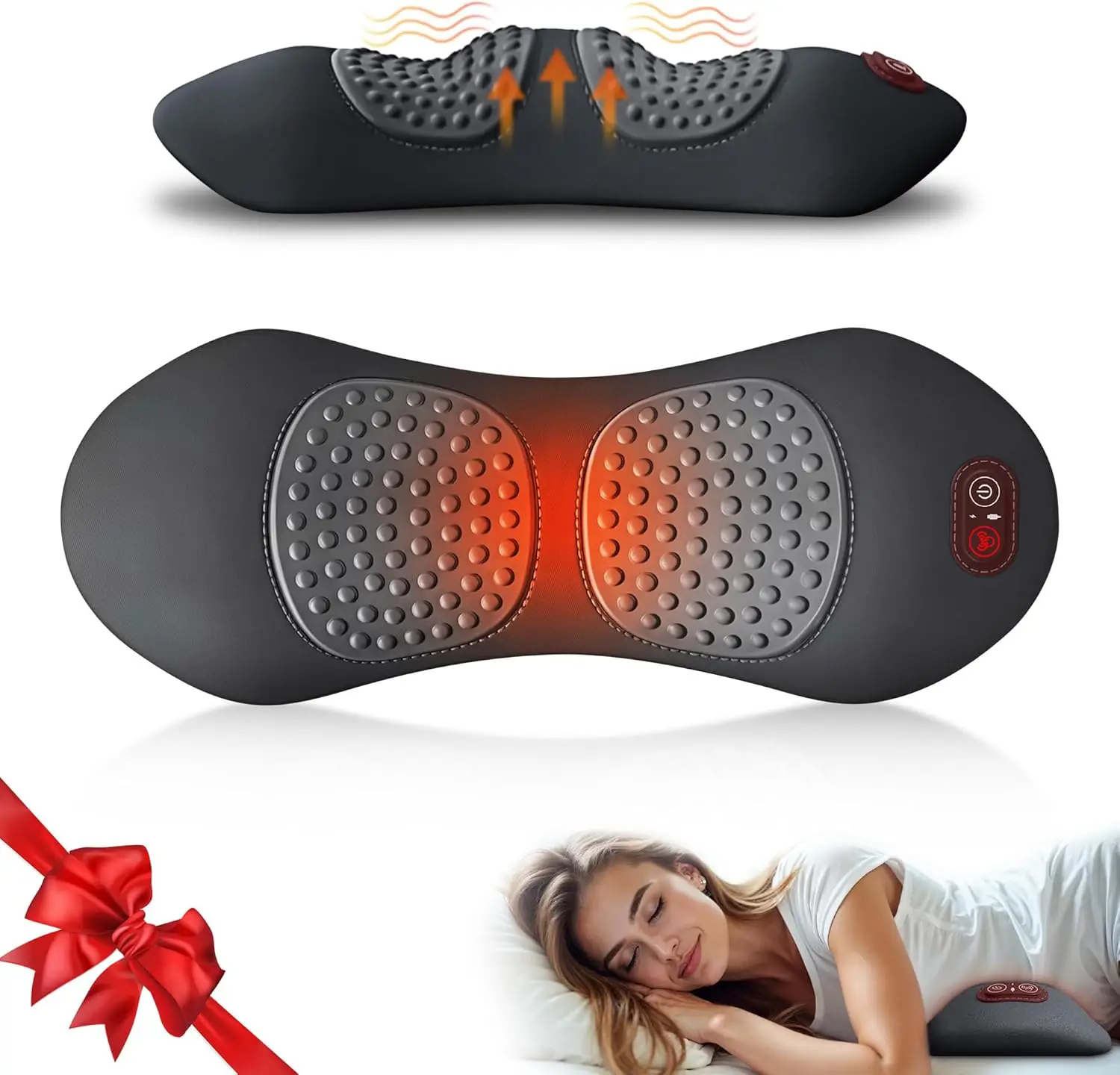 

Rechargeable Adjustable Lumbar Support Pillow with Heat and Massage for Bed and Chair, Black