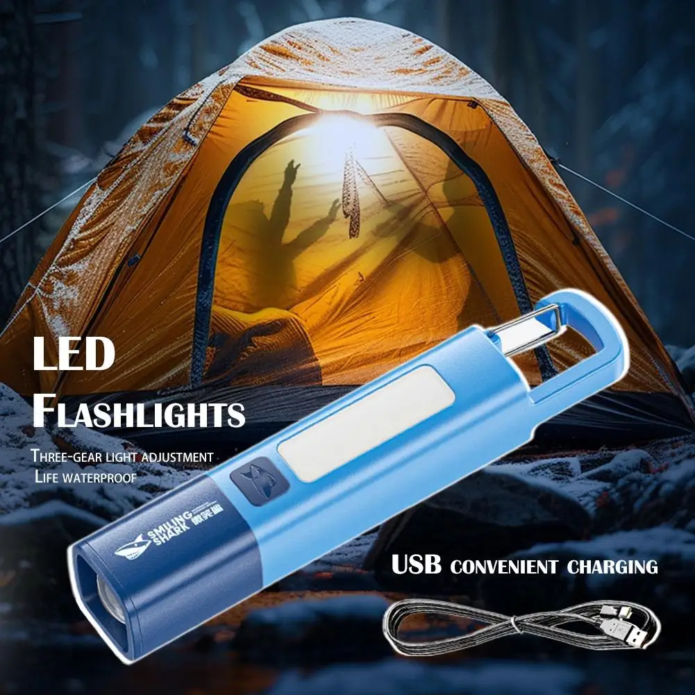 3 IN 1 USB Rechargeable LED Flashlight IP65 Waterproof Portable Camping Torch Light 3 Modes With Carabiner Hook