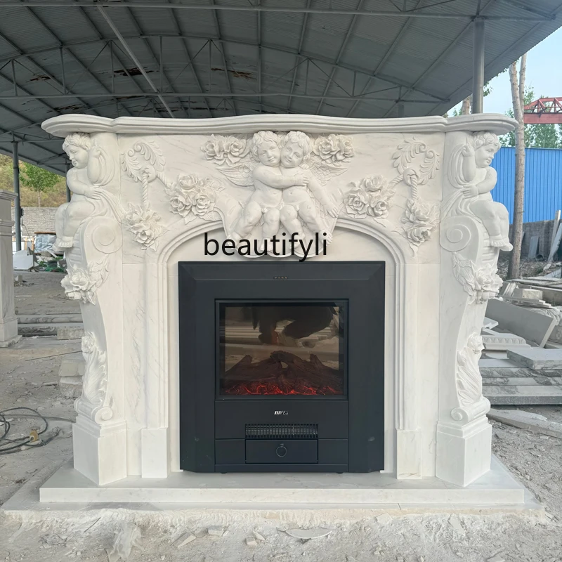 

Marble fireplace French fireplace White marble beige stone fireplace Living room decoration