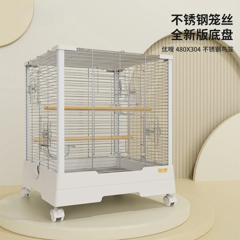 Youshou 304 stainless steel large bird cage, tiger skin, peony, cockatoo, full horizontal silk luxury villa cage square