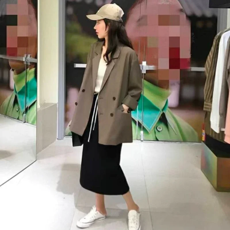 Blazer basic da donna design retrò classico sciolto stile coreano casual semplice puro quotidiano streetwear temperamento primaverile ufficio da donna