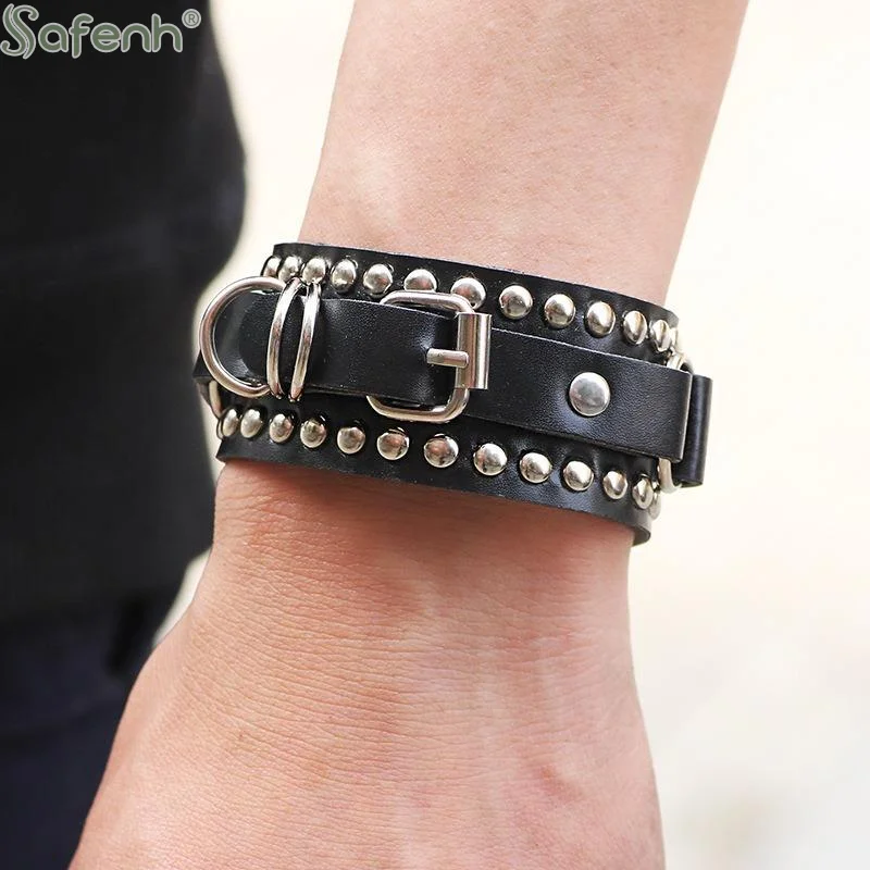 Gothic Rivet Leather Wristband Spiked Punk Bracelet for Men Women Adjustable Cuff Fashion Rockout Style