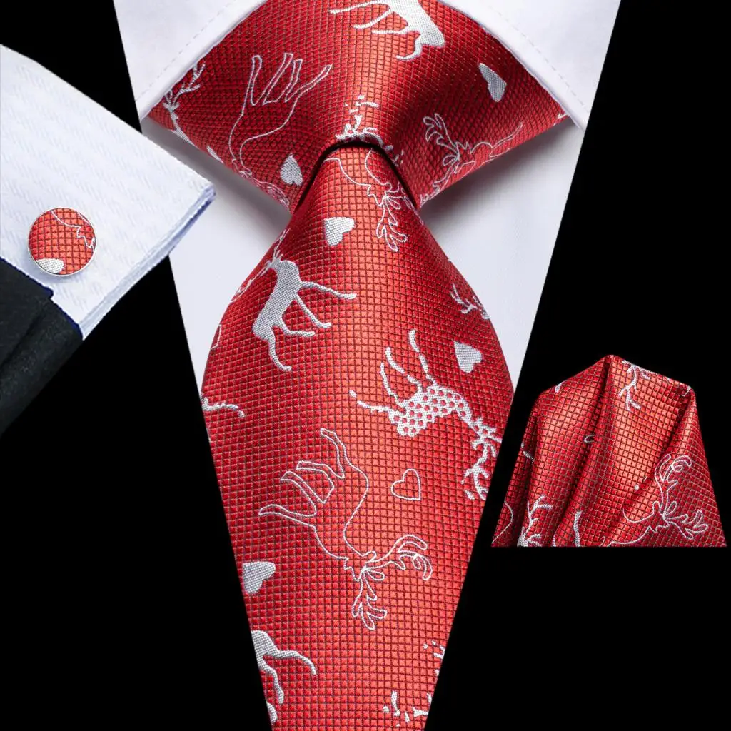 

Silk Christmas Tie For Men Red White Gift Mens Necktie Handky Cufflink Set Fashion Party Wedding Dropshiping Hi-Tie Designer