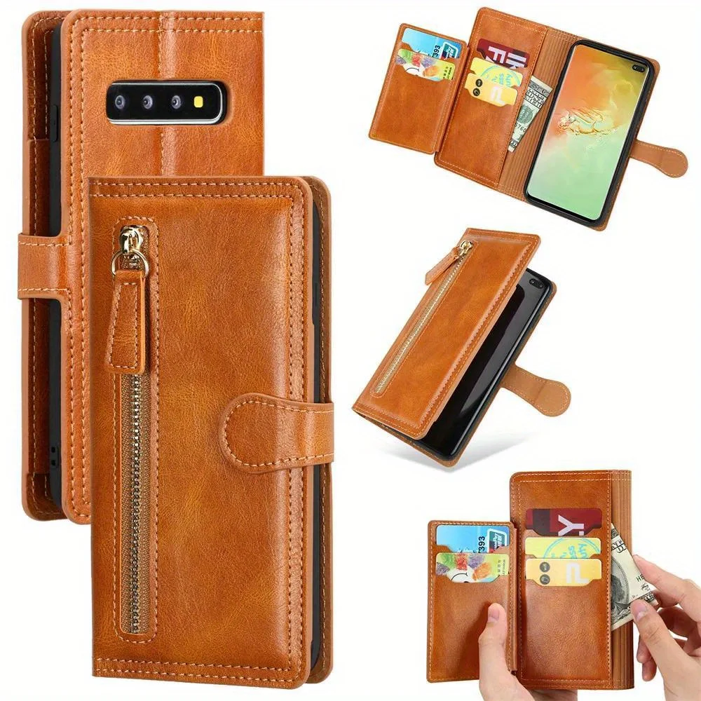 For Samsung S10 S10Plus S10+ Luxury Faux Leather Zipper Flip Wallet Case For Samsung Galaxy S10 Plus S10+ S10 Card Holder Cover